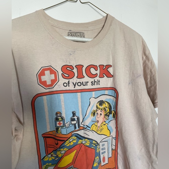 LAST CHANCE Sick of Your Sh!t Steven Rhodes Grunge Stained Graphic T-Shirt - Picture 2 of 7